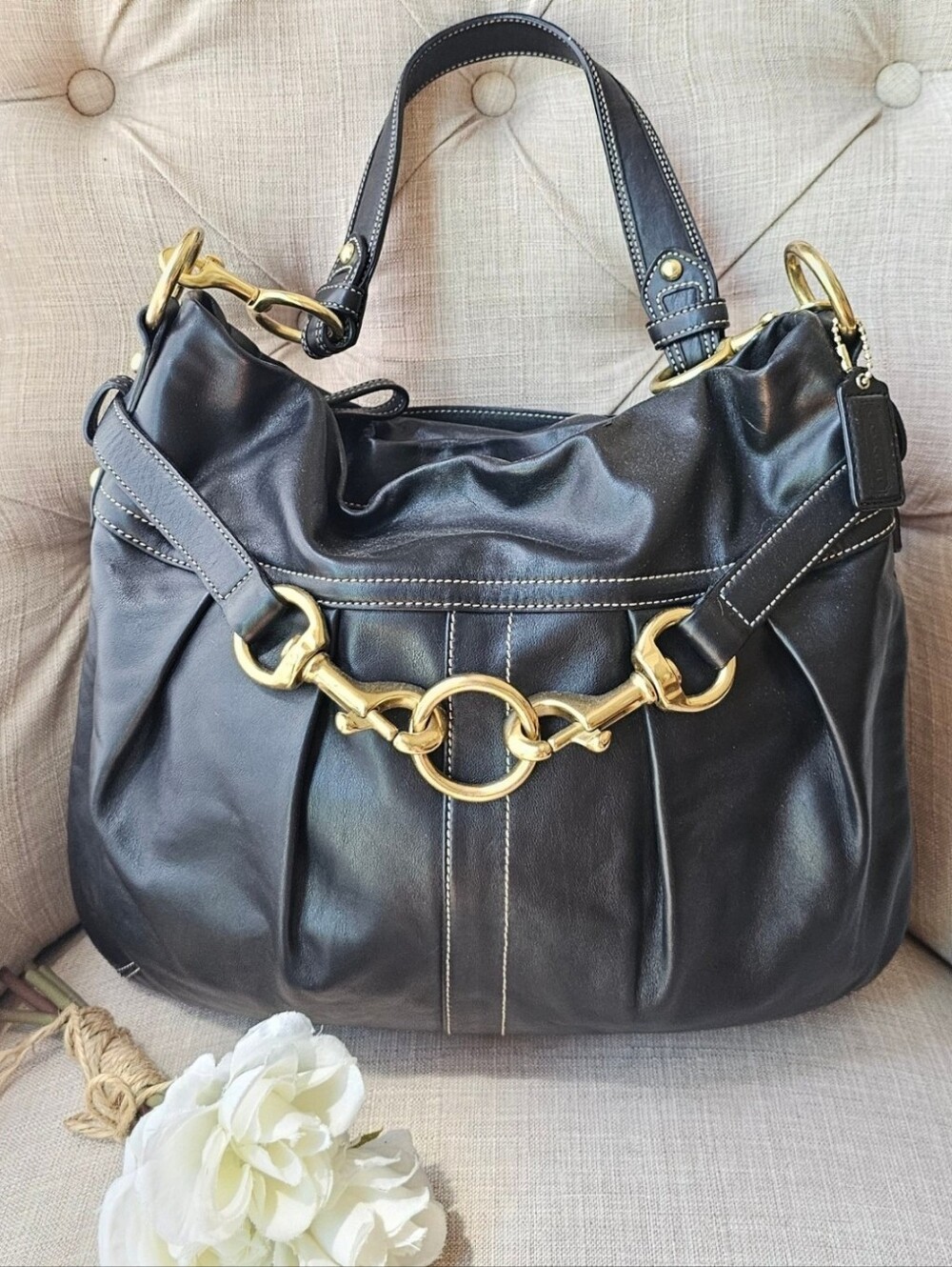 Vintage Coach Hamptons Pleated Leather Horsebit Hobo Shoulder Bag Purse - Picture 3 of 12